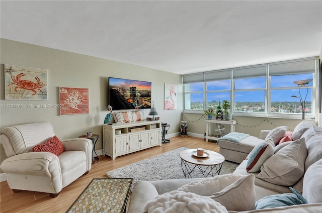 living room with light hardwood / wood-style flooring