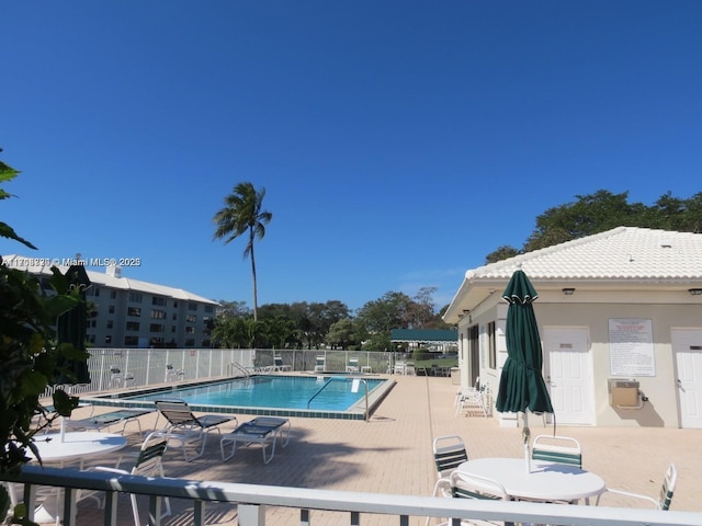 view of swimming pool with a patio