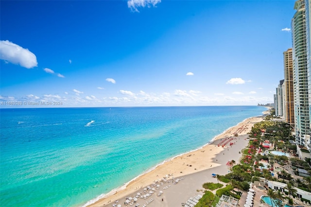 view of water feature featuring a view of the beach