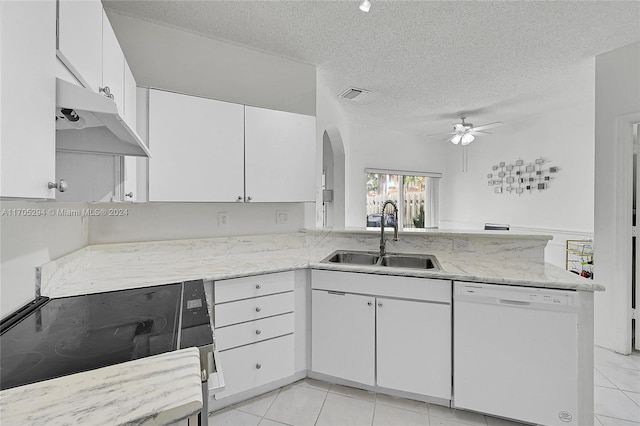 2011 SW 103rd Ter, Miramar, FL 33025 - kitchen with white dishwasher, stainless steel electric stove, under cabinet range hood, ceiling fan, and a textured ceiling