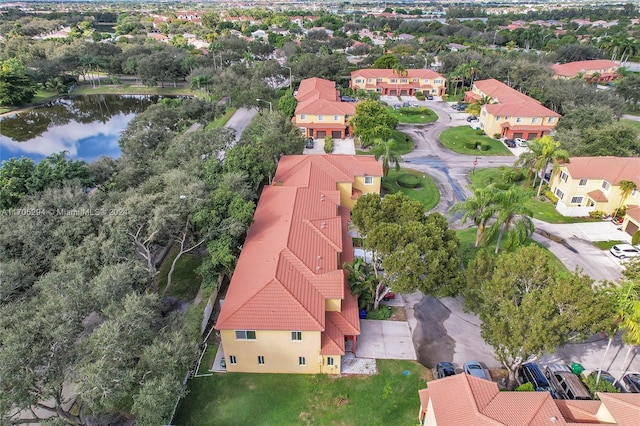 aerial view with a water view