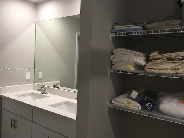 bathroom with a sink and double vanity