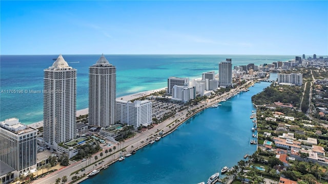 bird's eye view featuring a water view