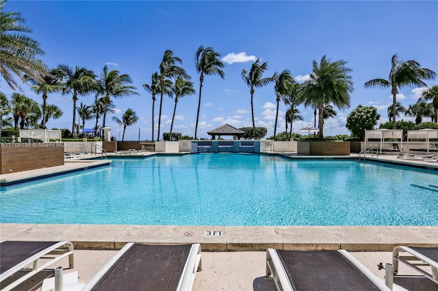 view of swimming pool with a patio