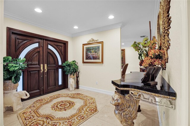 kitchen with an inviting chandelier, crown molding, sink, a kitchen island, and light stone counters