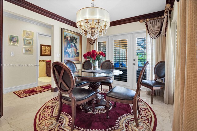 full bathroom with tile patterned floors, crown molding, bath / shower combo with glass door, toilet, and vanity