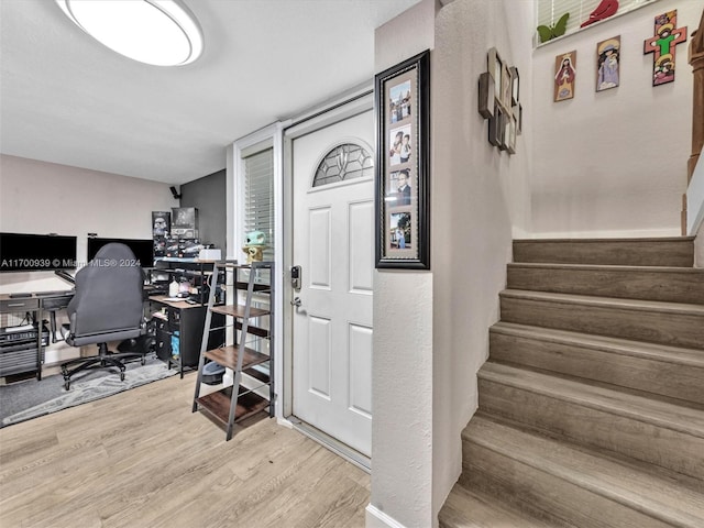 office area with wood-type flooring