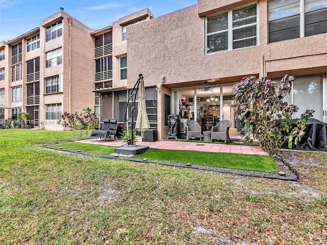 back of house featuring a patio area and a yard