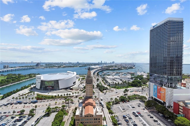 bird's eye view featuring a water view