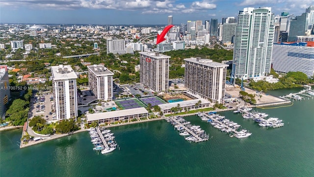 aerial view featuring a water view