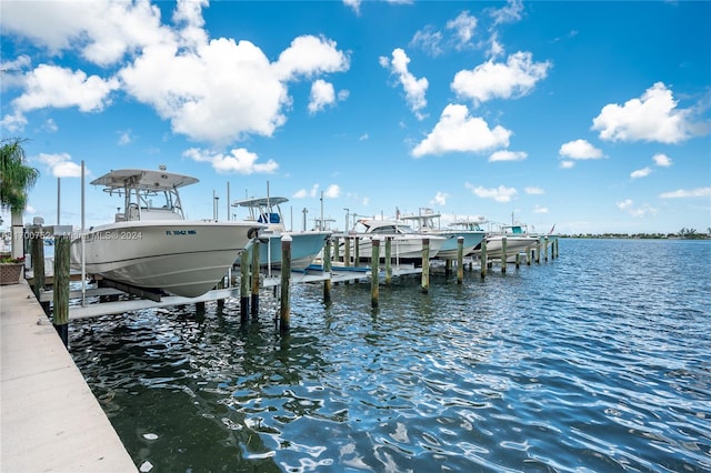 view of dock with a water view