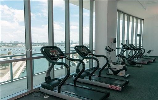 workout area featuring expansive windows