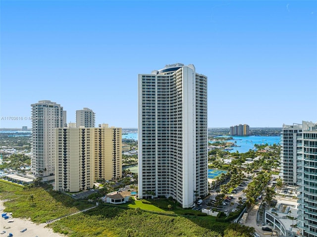 view of building exterior featuring a water view