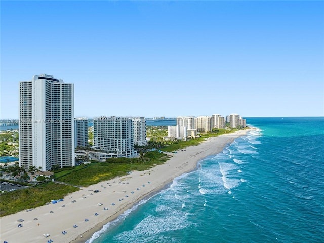 birds eye view of property with a water view and a view of the beach