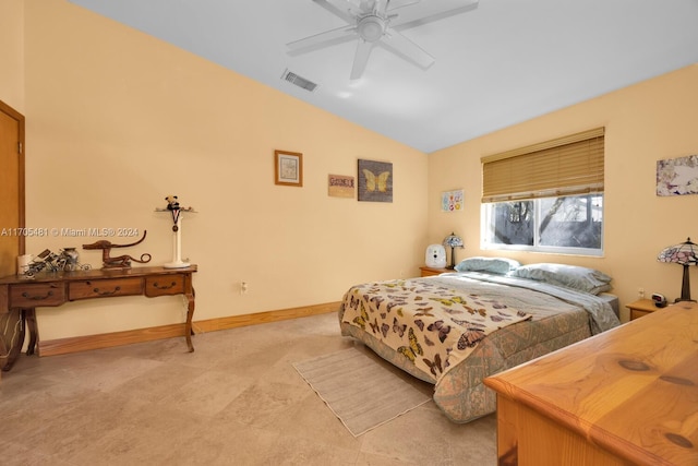 bedroom featuring vaulted ceiling and ceiling fan