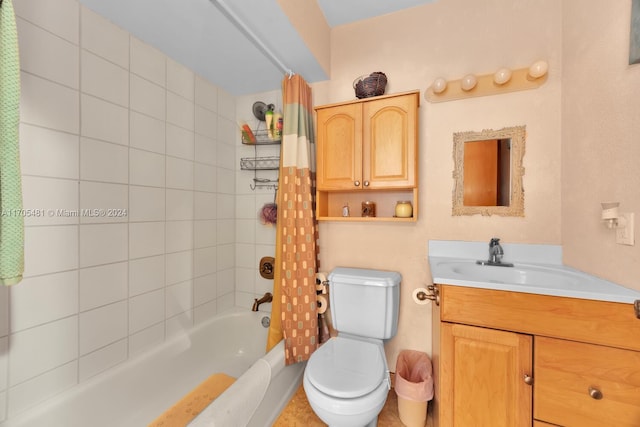 full bathroom featuring vanity, toilet, and shower / bathtub combination with curtain