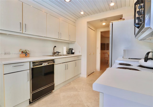 kitchen with dishwasher, wood ceiling, and sink