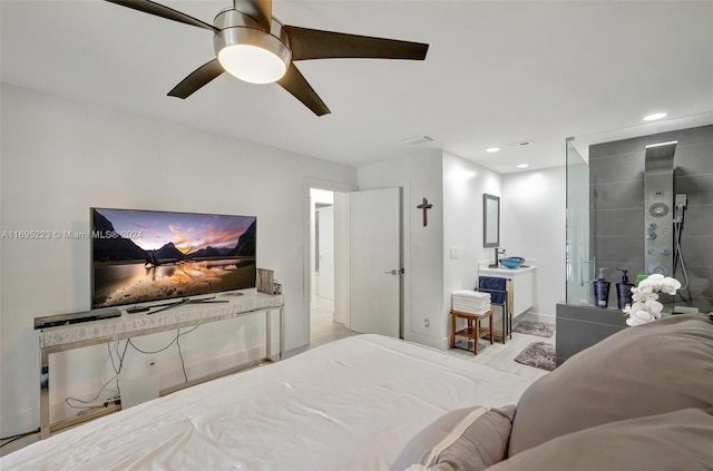 bedroom featuring ceiling fan