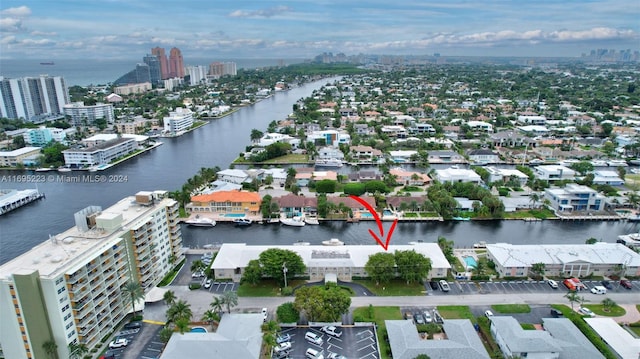 bird's eye view featuring a water view