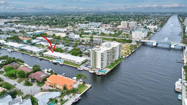 bird's eye view featuring a water view