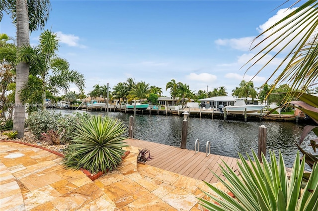 dock area with a water view