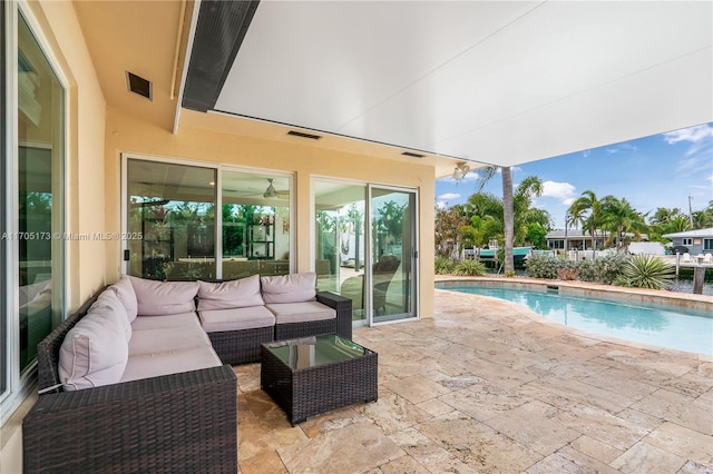 view of patio with an outdoor pool, visible vents, and an outdoor hangout area