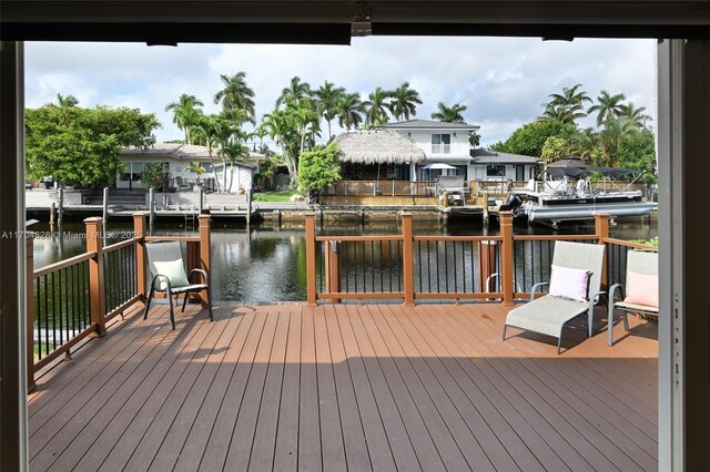 view of dock featuring a water view