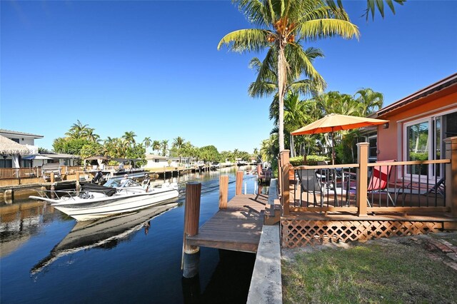 dock area with a water view