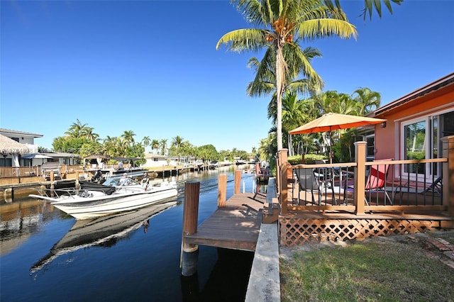 dock area featuring a water view