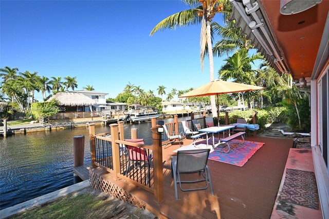 view of dock with a water view