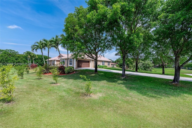 view of front of home featuring a garage and a front lawn