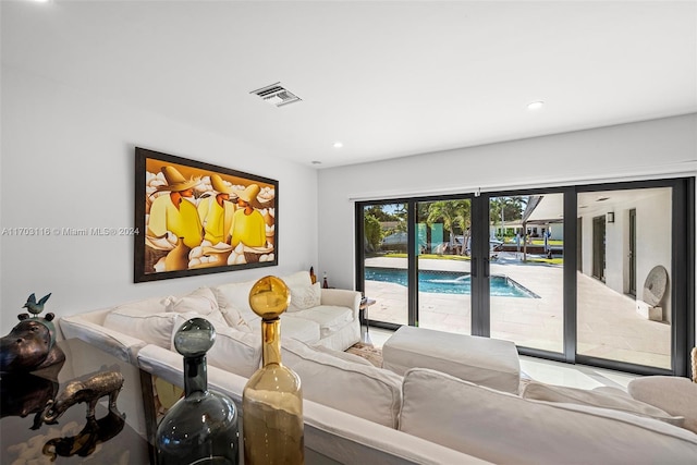 living room with french doors