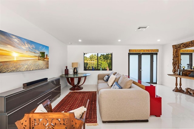 living room featuring french doors