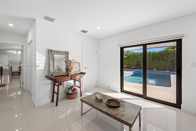 interior space featuring light tile patterned floors