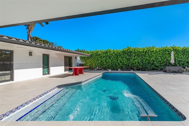 view of swimming pool featuring a patio area