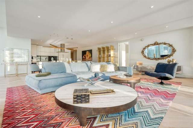 living room with light hardwood / wood-style floors