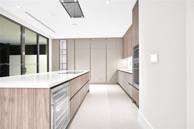 100 Hampton Ln, Key Biscayne, FL 33149 - kitchen featuring gray cabinetry, beverage cooler, a spacious island, modern cabinets, and light countertops