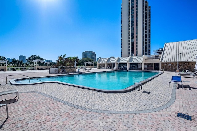 view of pool featuring a patio