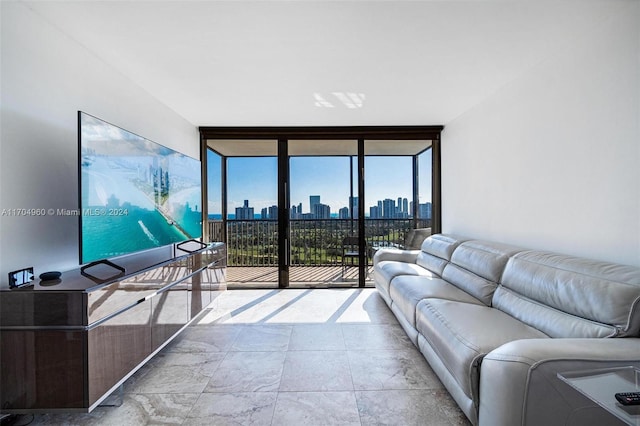 living room with floor to ceiling windows