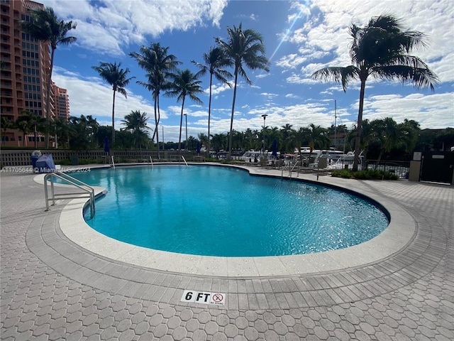 view of swimming pool with a patio