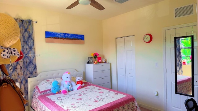 bedroom featuring a closet and ceiling fan