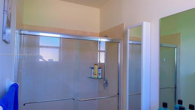 bathroom featuring a shower with shower door