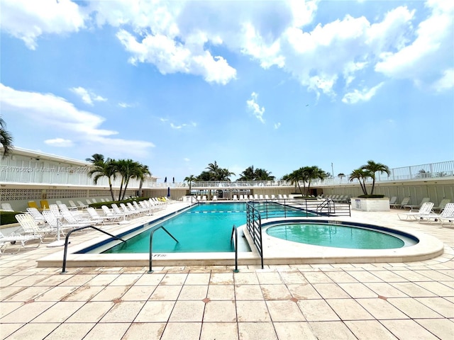 view of pool featuring a patio area and a hot tub