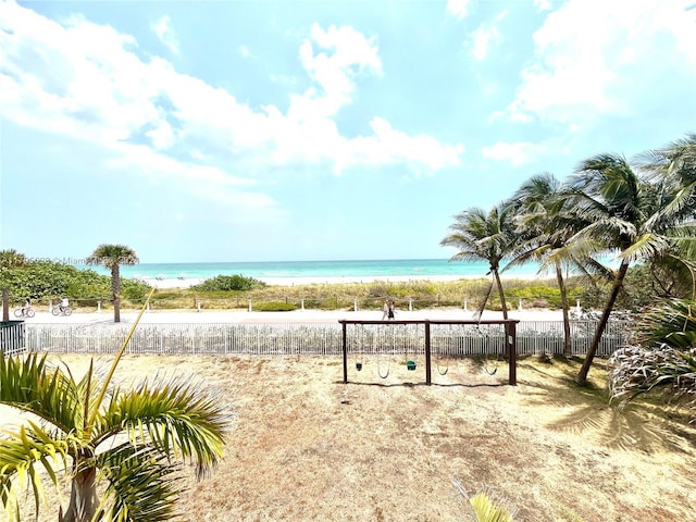 view of water feature featuring a view of the beach