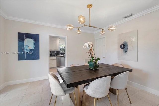 dining area featuring light tile patterned floors and ornamental molding