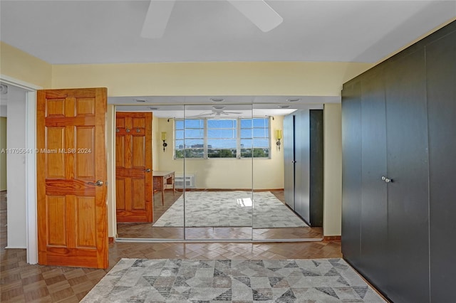 hall featuring light parquet floors