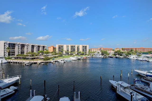 property view of water with a boat dock