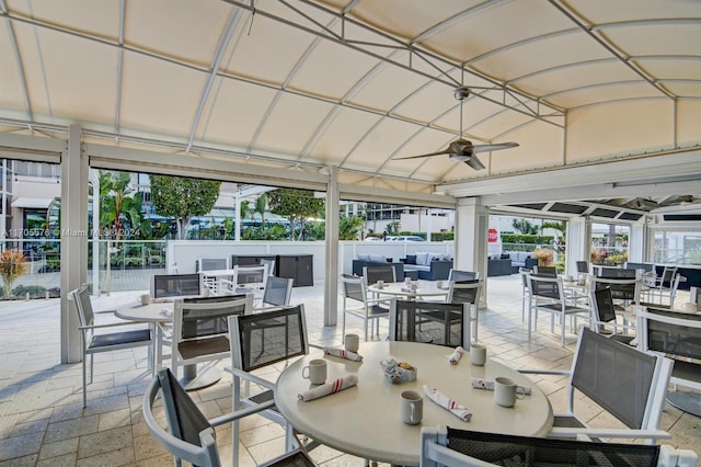 view of patio with a gazebo and ceiling fan