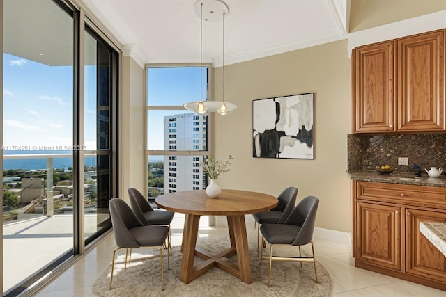 20281 E Country Club Dr Unit 2104, Aventura, FL 33180 - kitchen with appliances with stainless steel finishes, a sink, tasteful backsplash, a wall of windows, and dark stone countertops