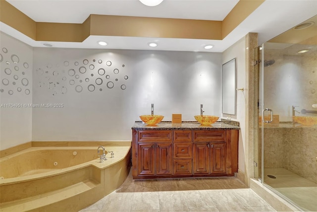 20281 E Country Club Dr Unit 2104, Aventura, FL 33180 - bathroom featuring toilet, a bath, a stall shower, double vanity, and recessed lighting